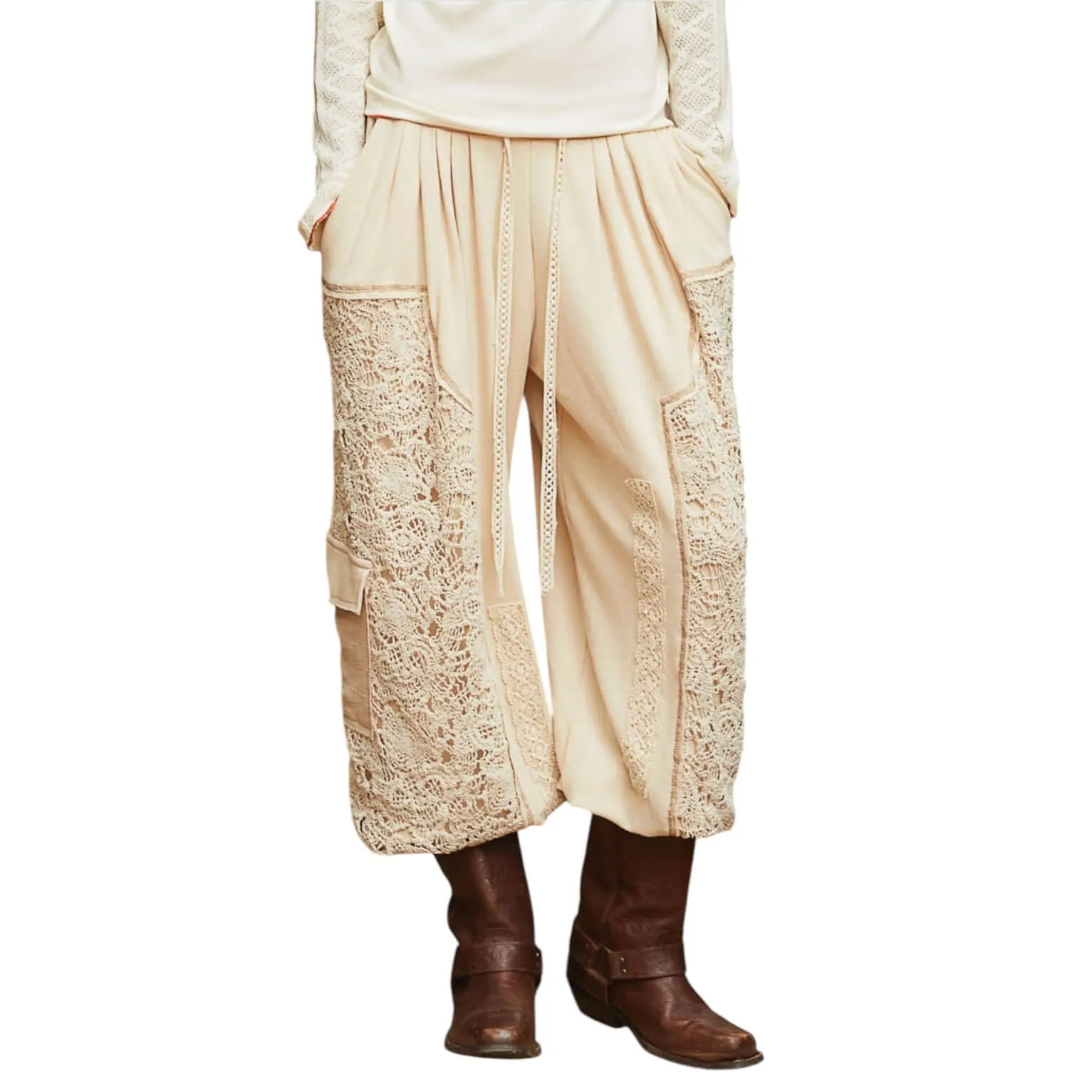 Crochet Mix Solid Pattern Thermal Bottom - Almond