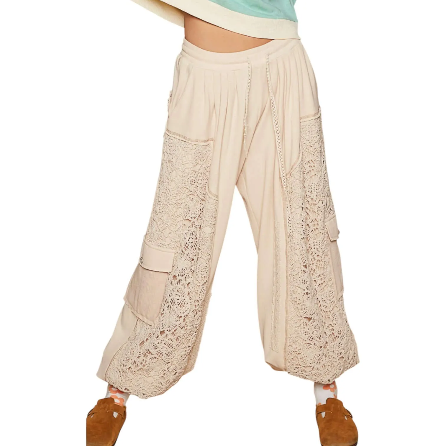 Crochet Mix Solid Pattern Thermal Bottom - Almond