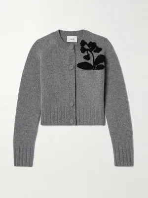 Cropped appliquéd wool cardigan