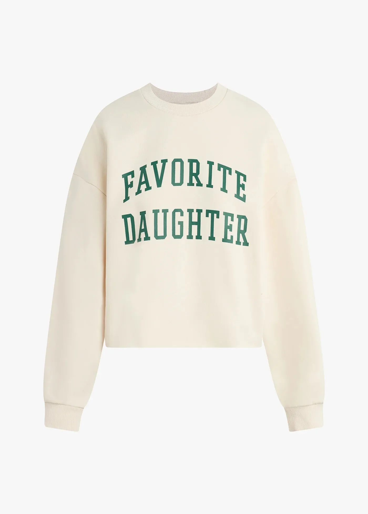 Cropped Collegiate Sweatshirt in Gardenia with Emerald