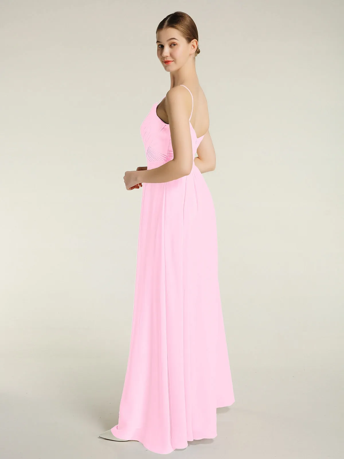 Cross Pleated Bodice Spaghetti Strap Dresses Candy Pink Plus Size