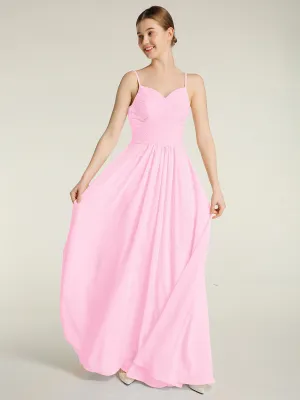 Cross Pleated Bodice Spaghetti Strap Dresses Candy Pink Plus Size