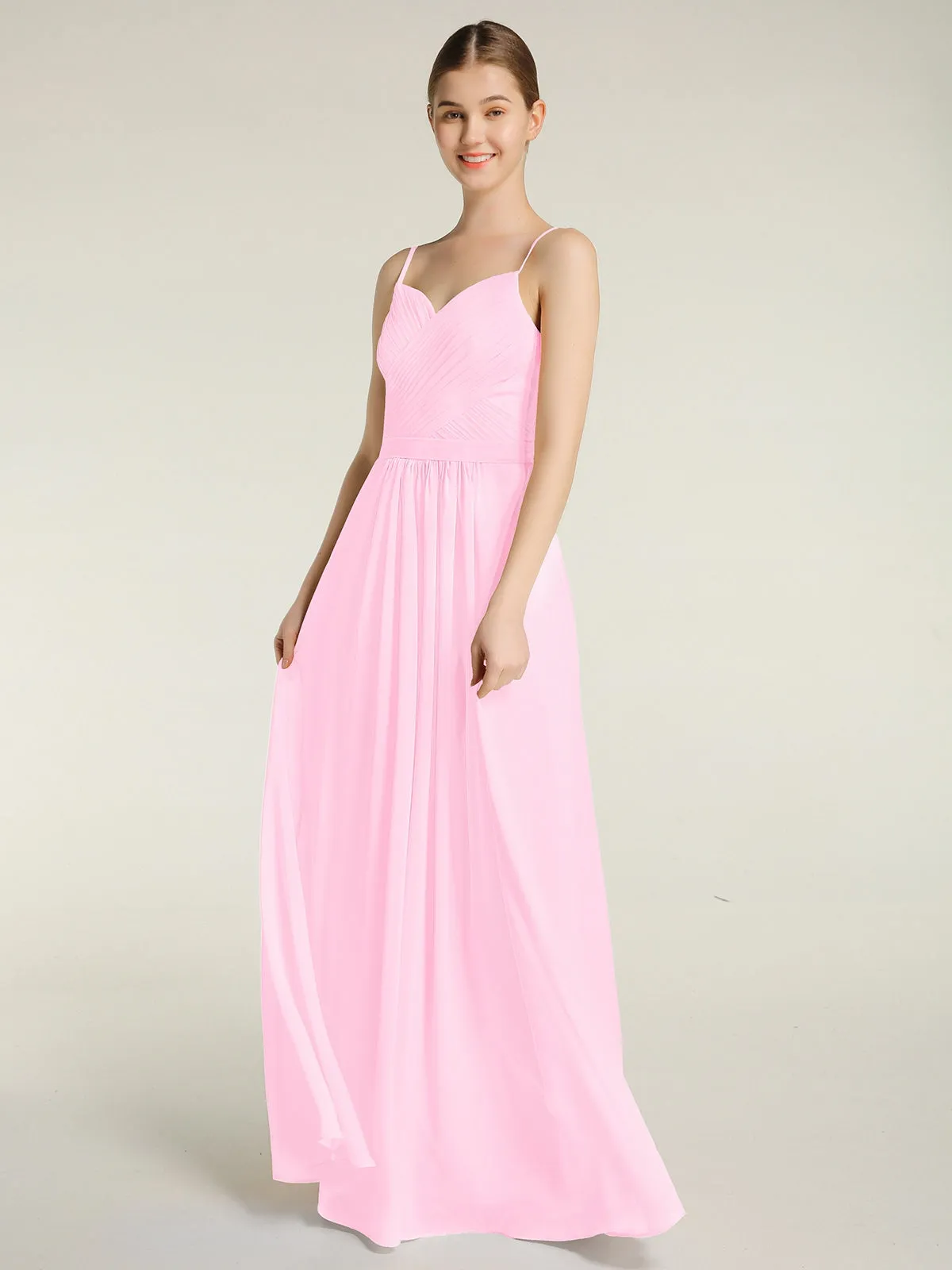 Cross Pleated Bodice Spaghetti Strap Dresses Candy Pink Plus Size