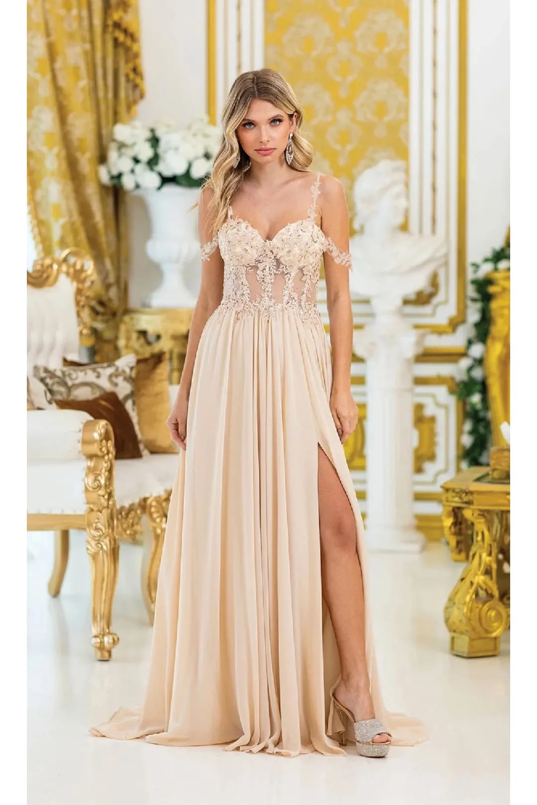 Dancing Queen Dresses DQ-4506 Sheer-Bodice Long Prom Dress