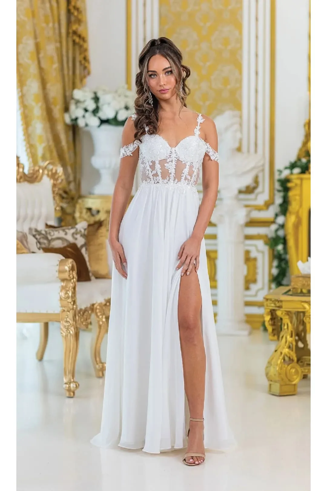 Dancing Queen Dresses DQ-4506 Sheer-Bodice Long Prom Dress