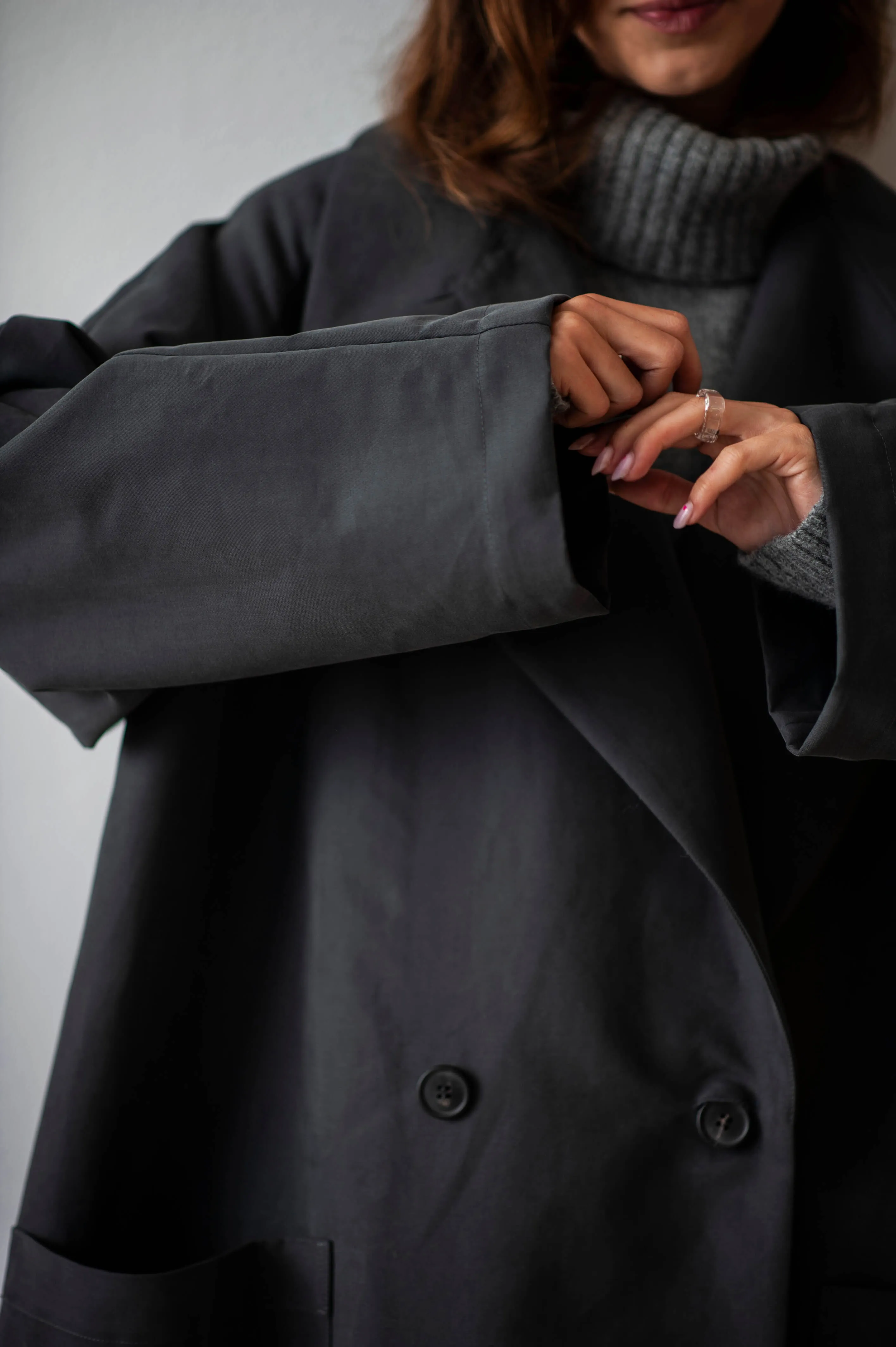 Dark grey heavy cotton long trench coat