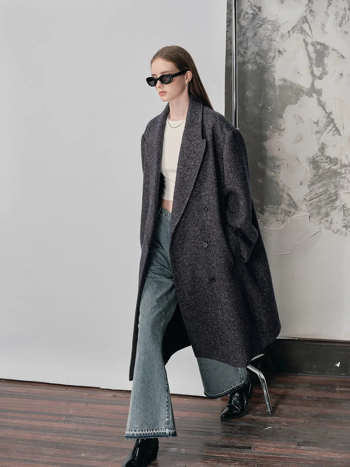 Double-Breasted Herringbone Coat