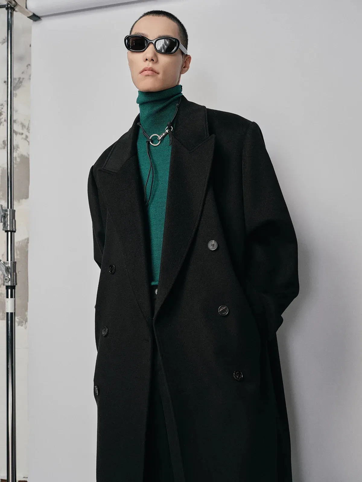 Double-Breasted Herringbone Coat
