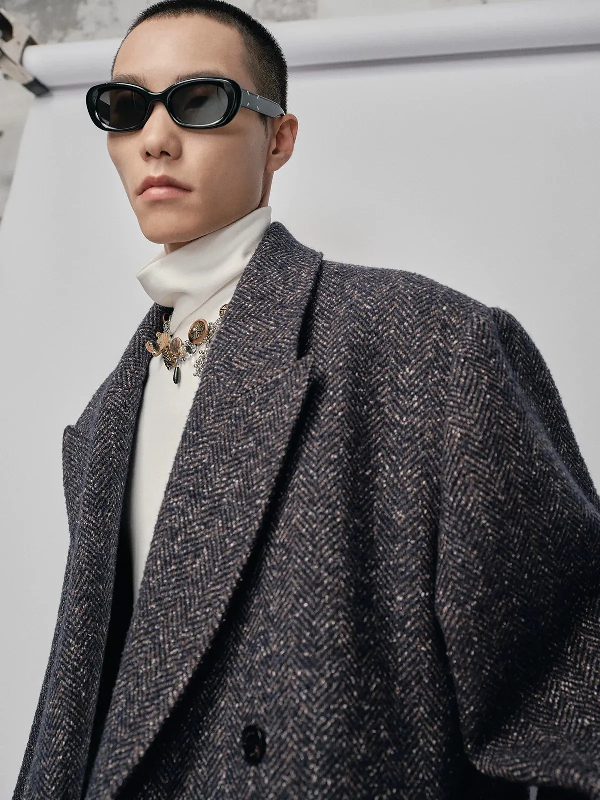Double-Breasted Herringbone Coat