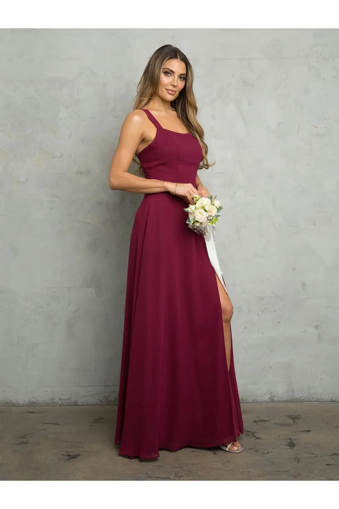 Eva USA 3485 Bridesmaids Long Slit Formal Dress