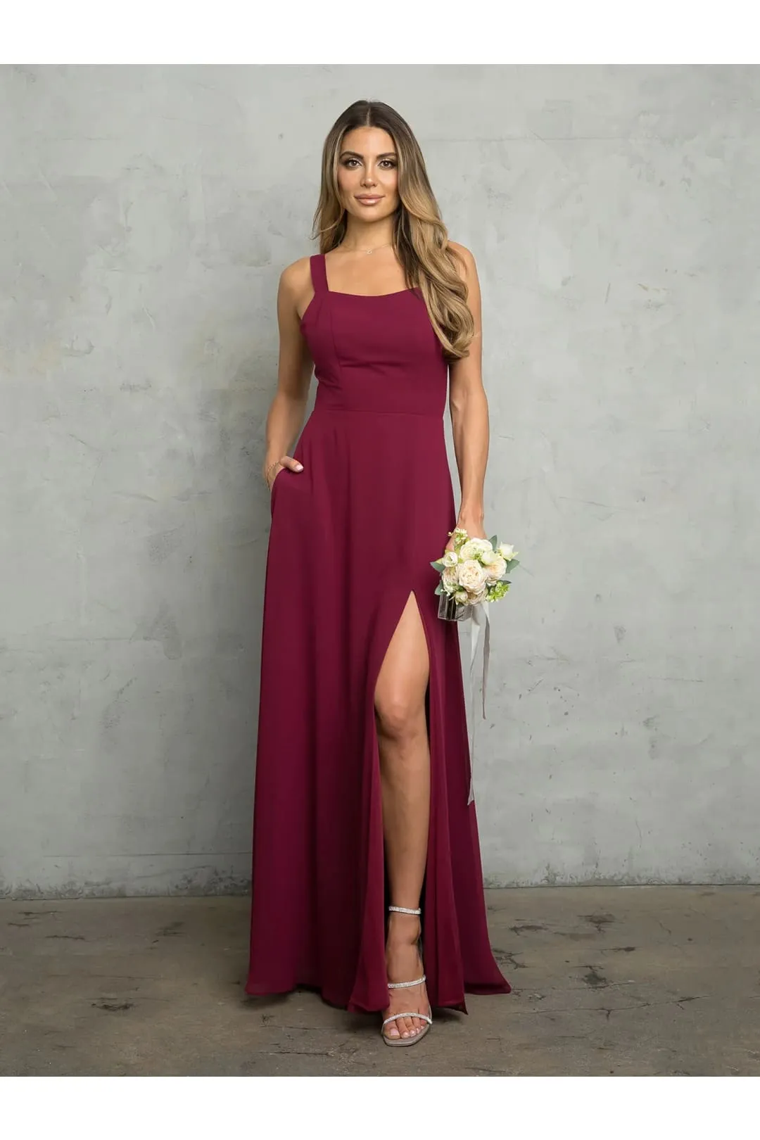 Eva USA 3485 Bridesmaids Long Slit Formal Dress