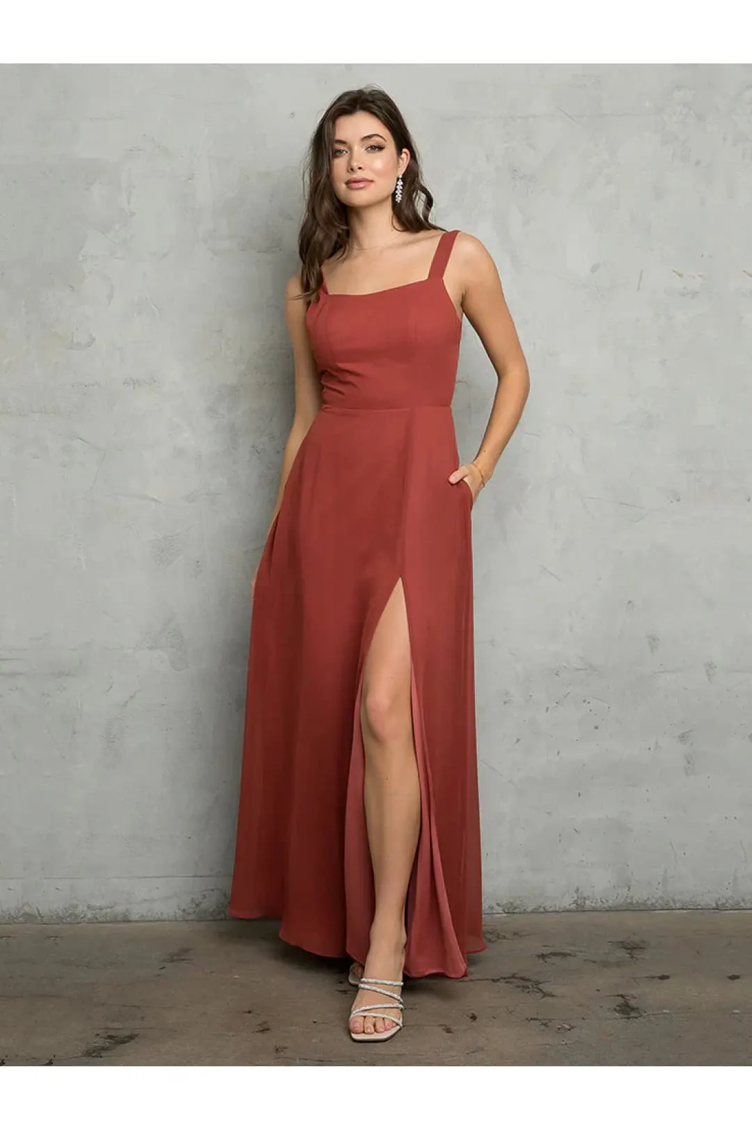 Eva USA 3485 Bridesmaids Long Slit Formal Dress