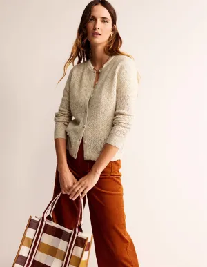Fluffy Pointelle Cardigan-Oatmeal Melange