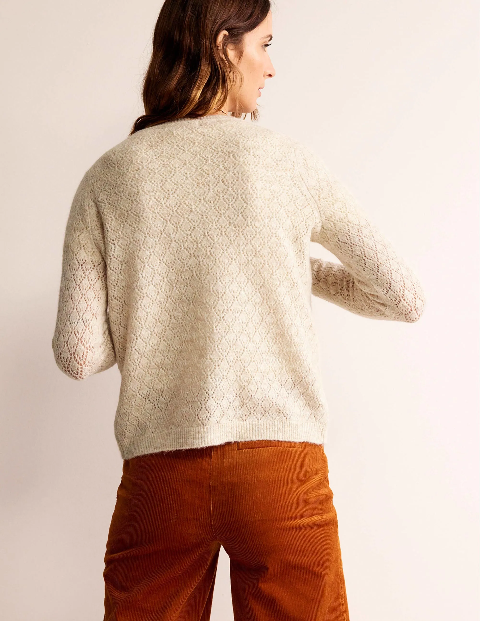 Fluffy Pointelle Cardigan-Oatmeal Melange