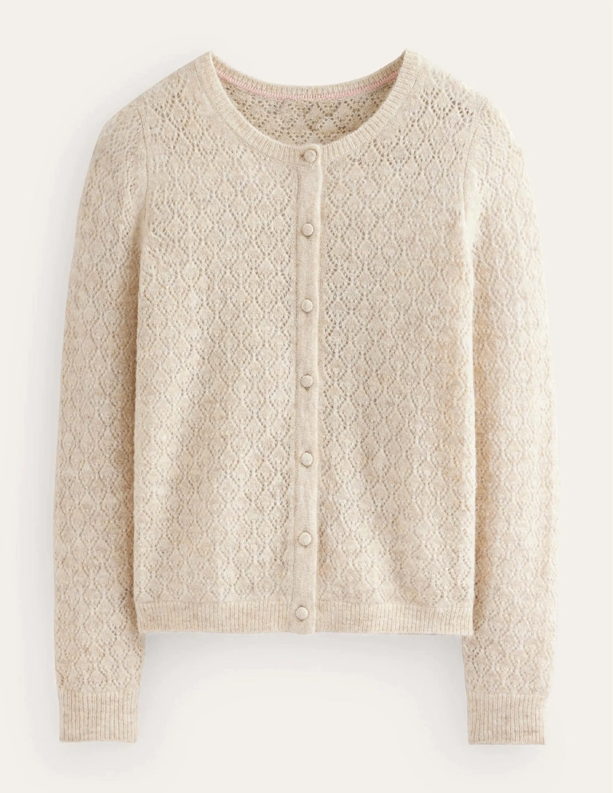 Fluffy Pointelle Cardigan-Oatmeal Melange
