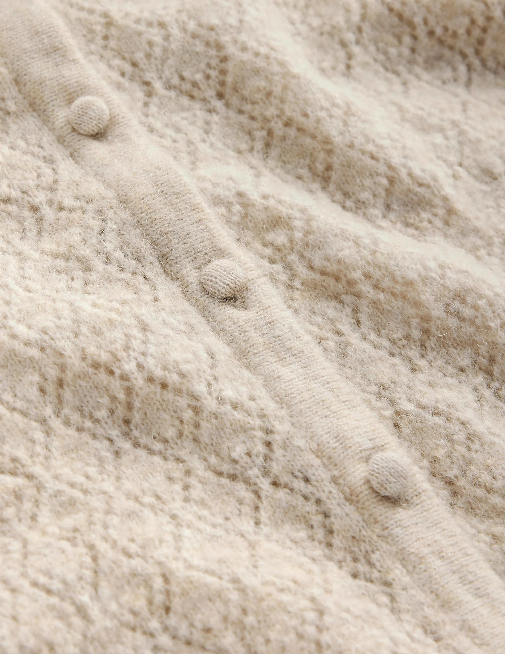 Fluffy Pointelle Cardigan-Oatmeal Melange