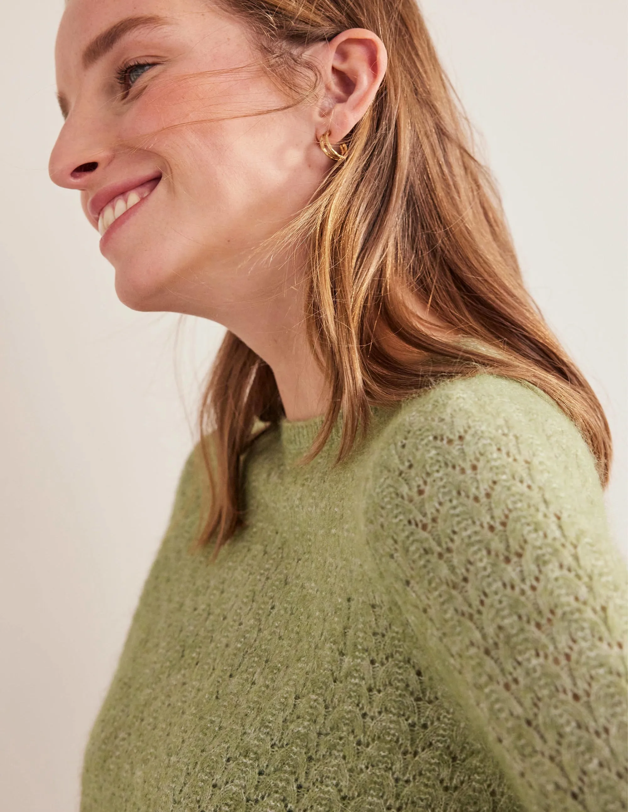 Fluffy Pointelle Jumper-Stone Green