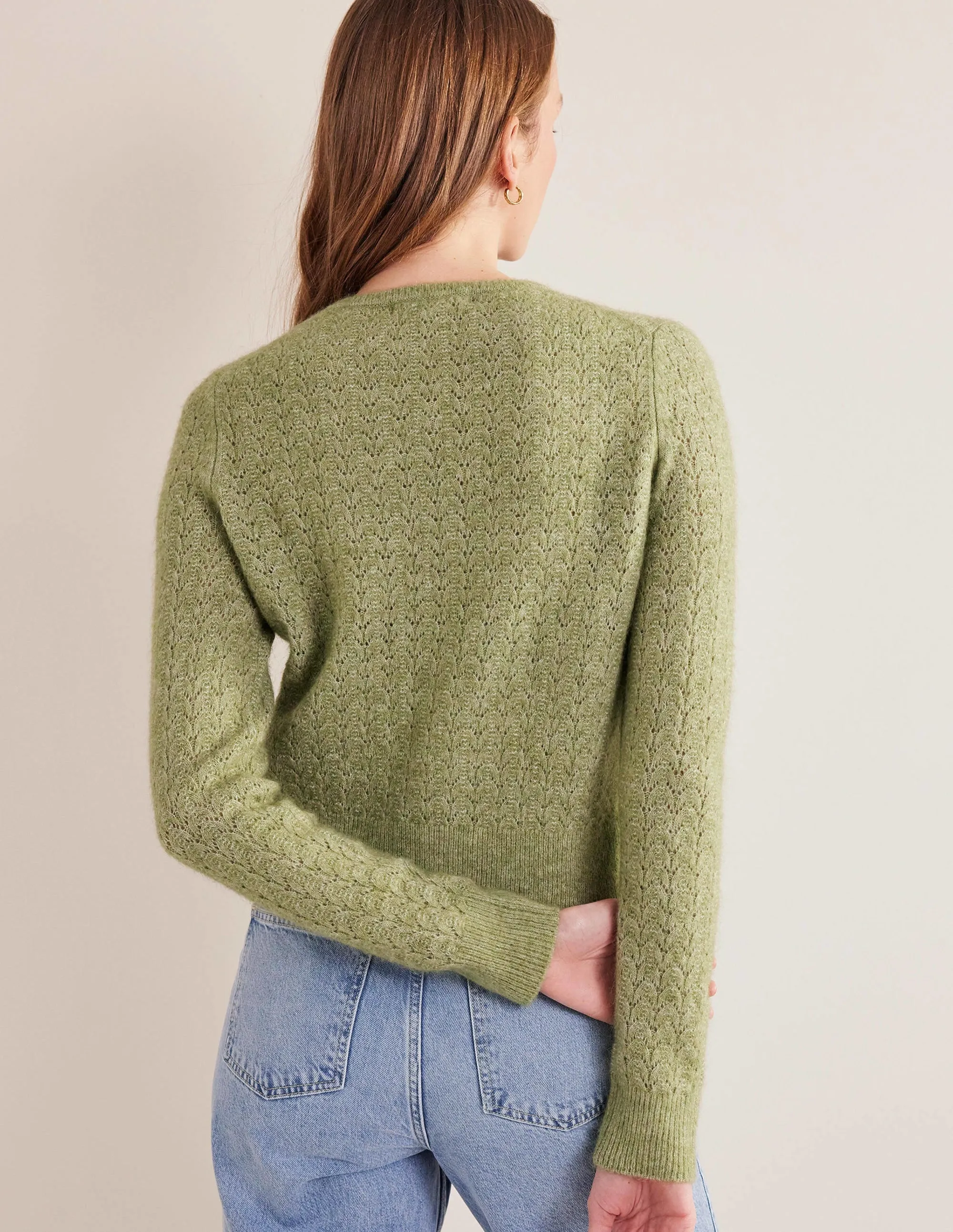 Fluffy Pointelle Jumper-Stone Green