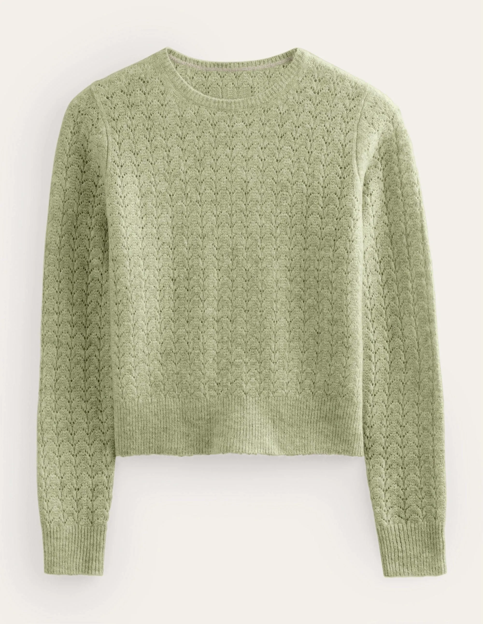 Fluffy Pointelle Jumper-Stone Green