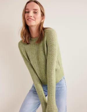 Fluffy Pointelle Jumper-Stone Green