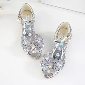 Girls' High Heel Leather Sandals With Soft Sole