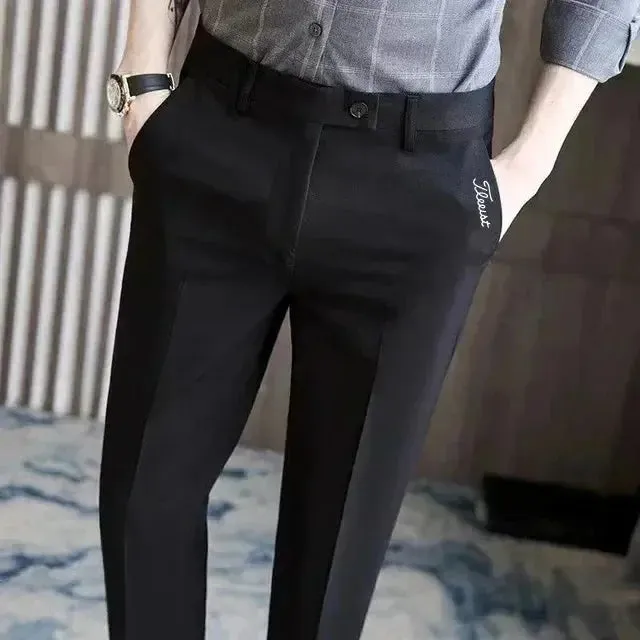Golf Trousers Men Slim-fit Drape Casual Suit Trousers Men