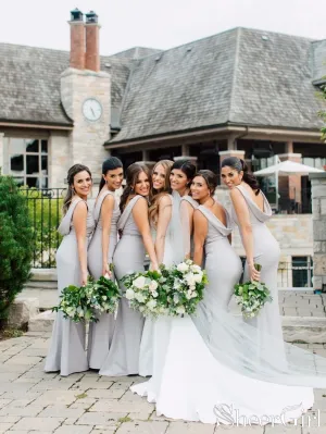 Grace Back Cow Collar Neck Light Grey Mermaid Bridesmaids Dresses ARD2485