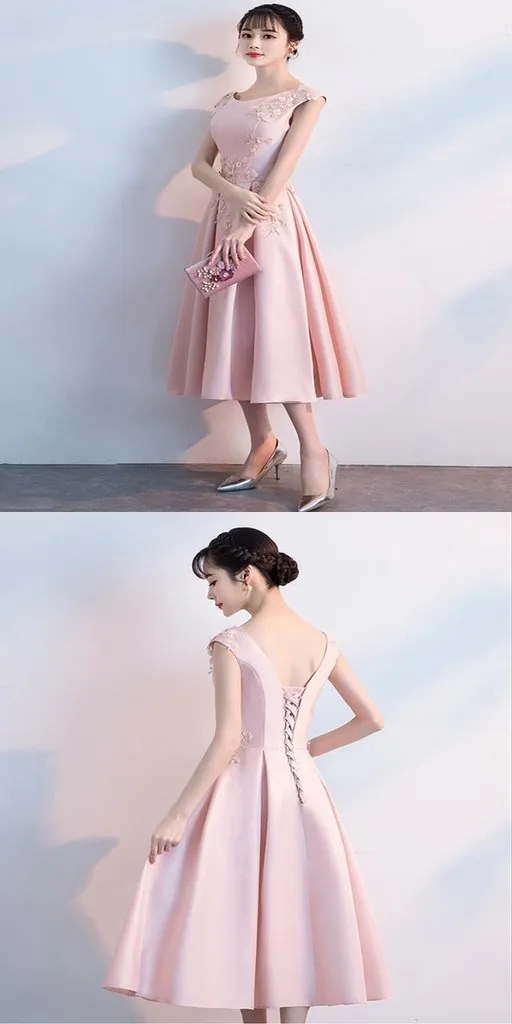 Graceful A-Line Blush Scoop Neckline Homecoming Dresses Journey Pink Cap Sleeves Cheap HH599