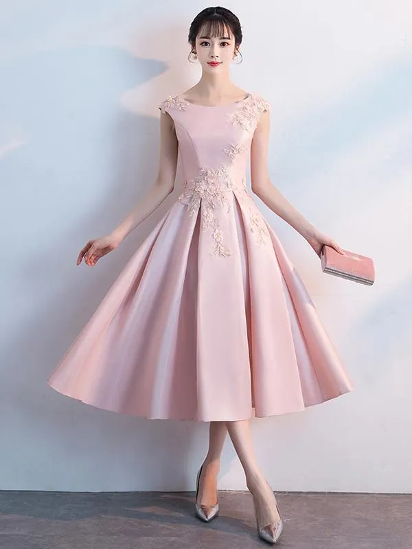 Graceful A-Line Blush Scoop Neckline Homecoming Dresses Journey Pink Cap Sleeves Cheap HH599