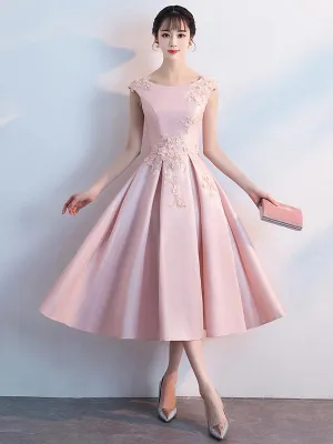 Graceful A-Line Blush Scoop Neckline Homecoming Dresses Journey Pink Cap Sleeves Cheap HH599