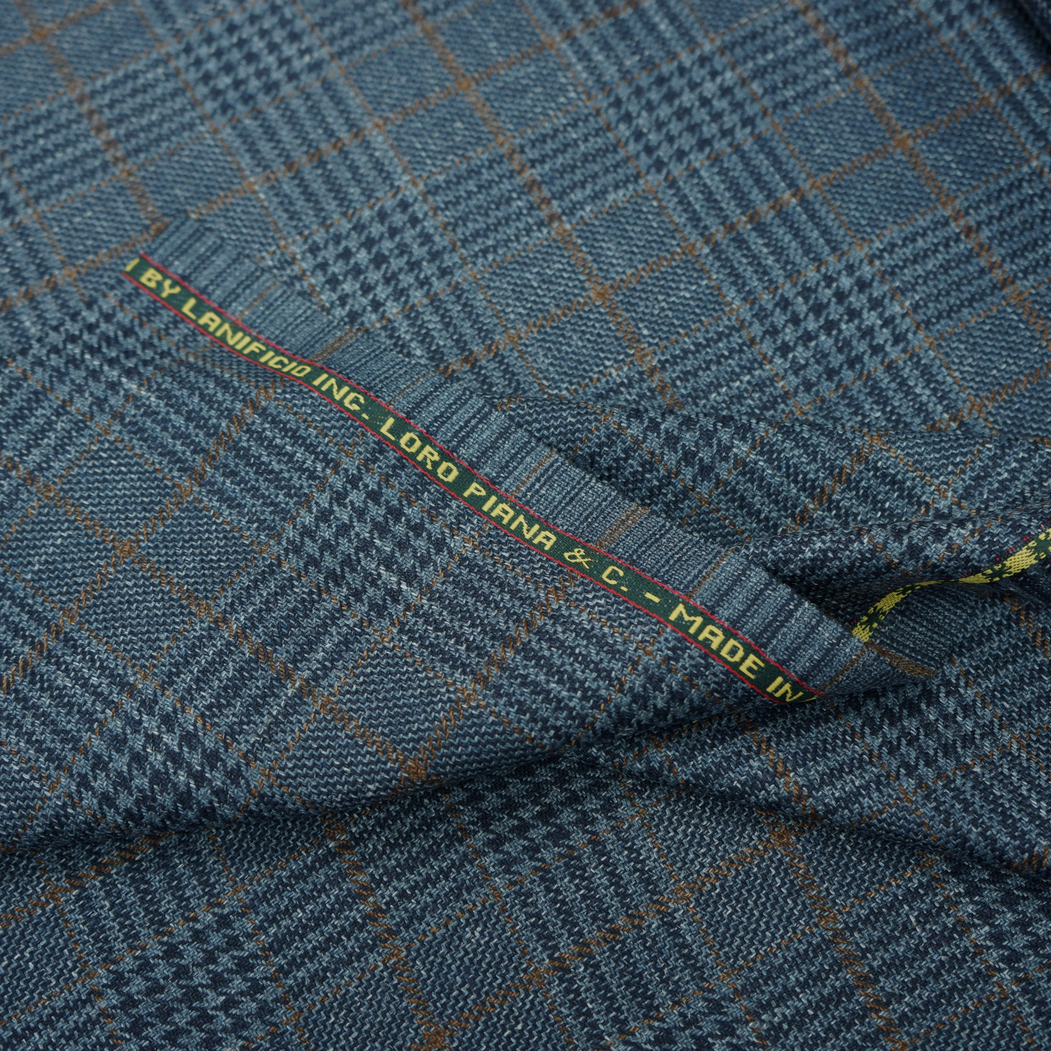 Greenish Blue Glen Plaid Prince of Wales Loro Piana Wool Silk and Linen Summertime Wool Fabric