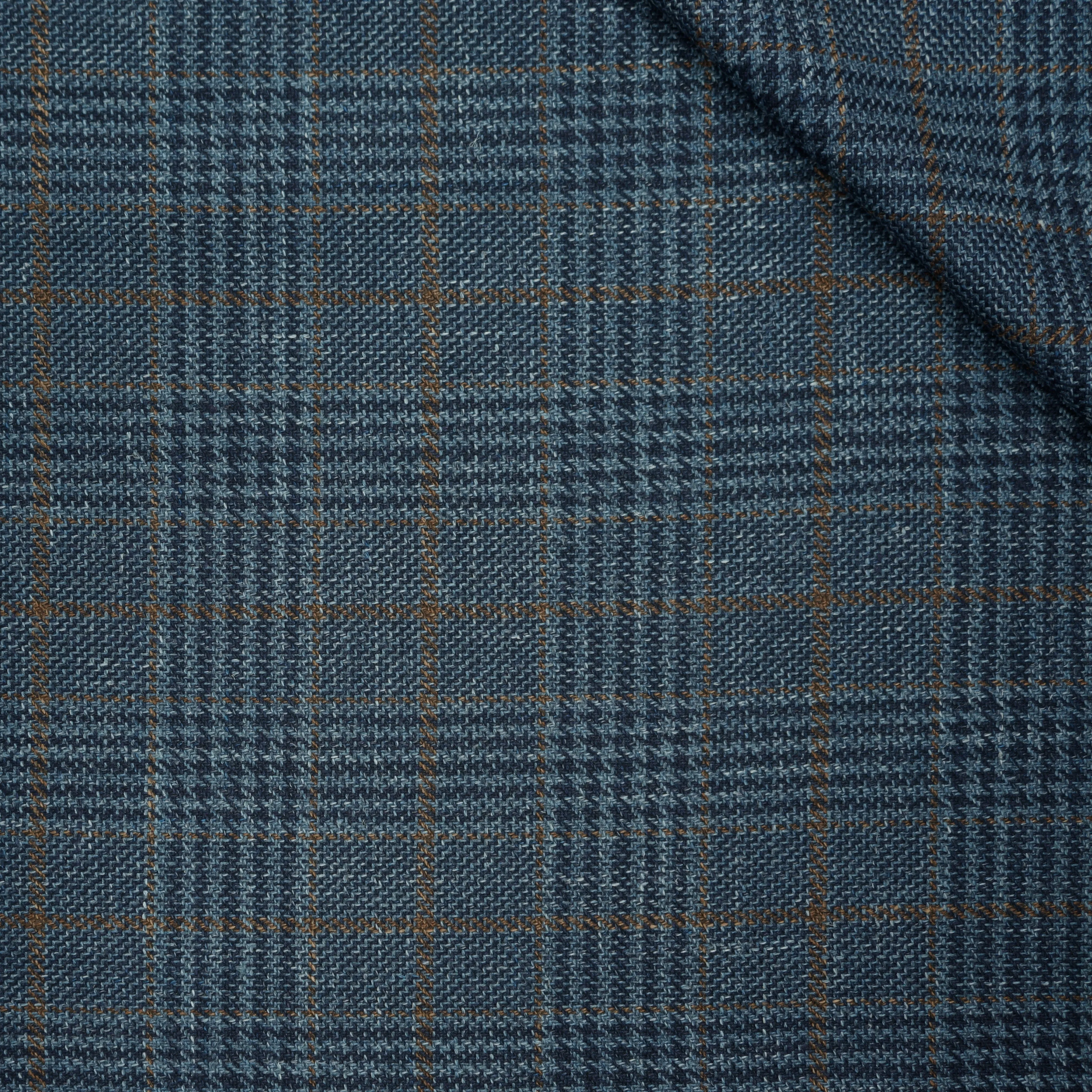 Greenish Blue Glen Plaid Prince of Wales Loro Piana Wool Silk and Linen Summertime Wool Fabric