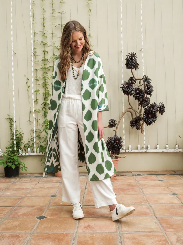 Handwoven Reversible Silk Ikat Summer Coat - Green Paradise