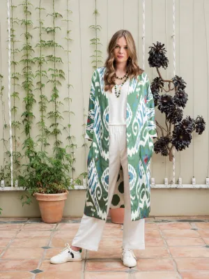 Handwoven Reversible Silk Ikat Summer Coat - Green Paradise