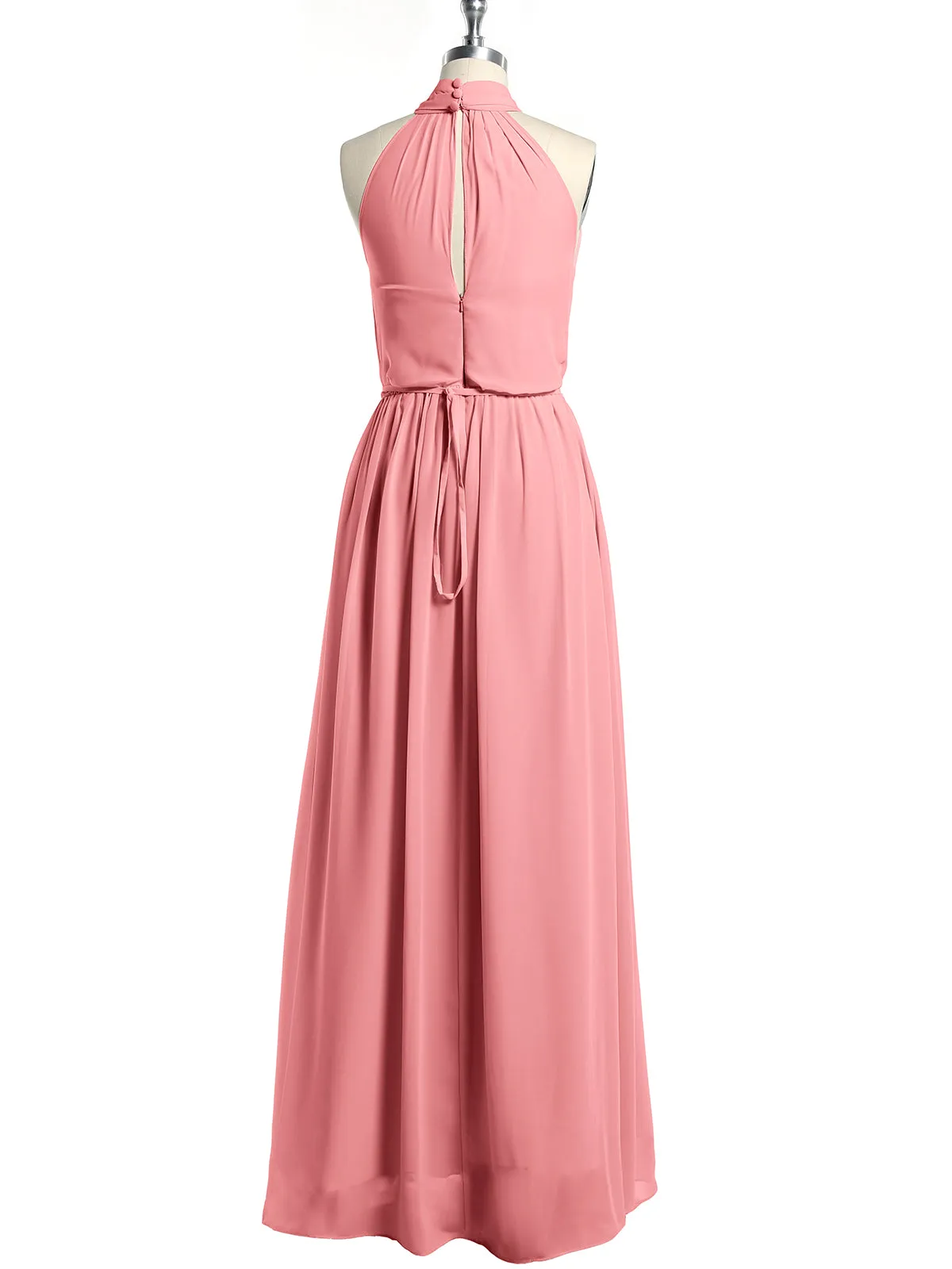 High Neck Chiffon Dresses with Slit and Sash Bow-Flamingo