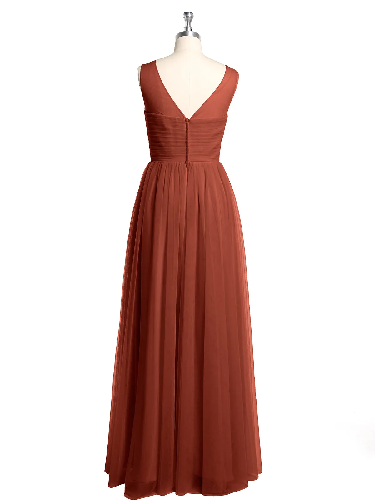 Illusion Neck Cross Tulle Bridesmaid Dresses-Rust