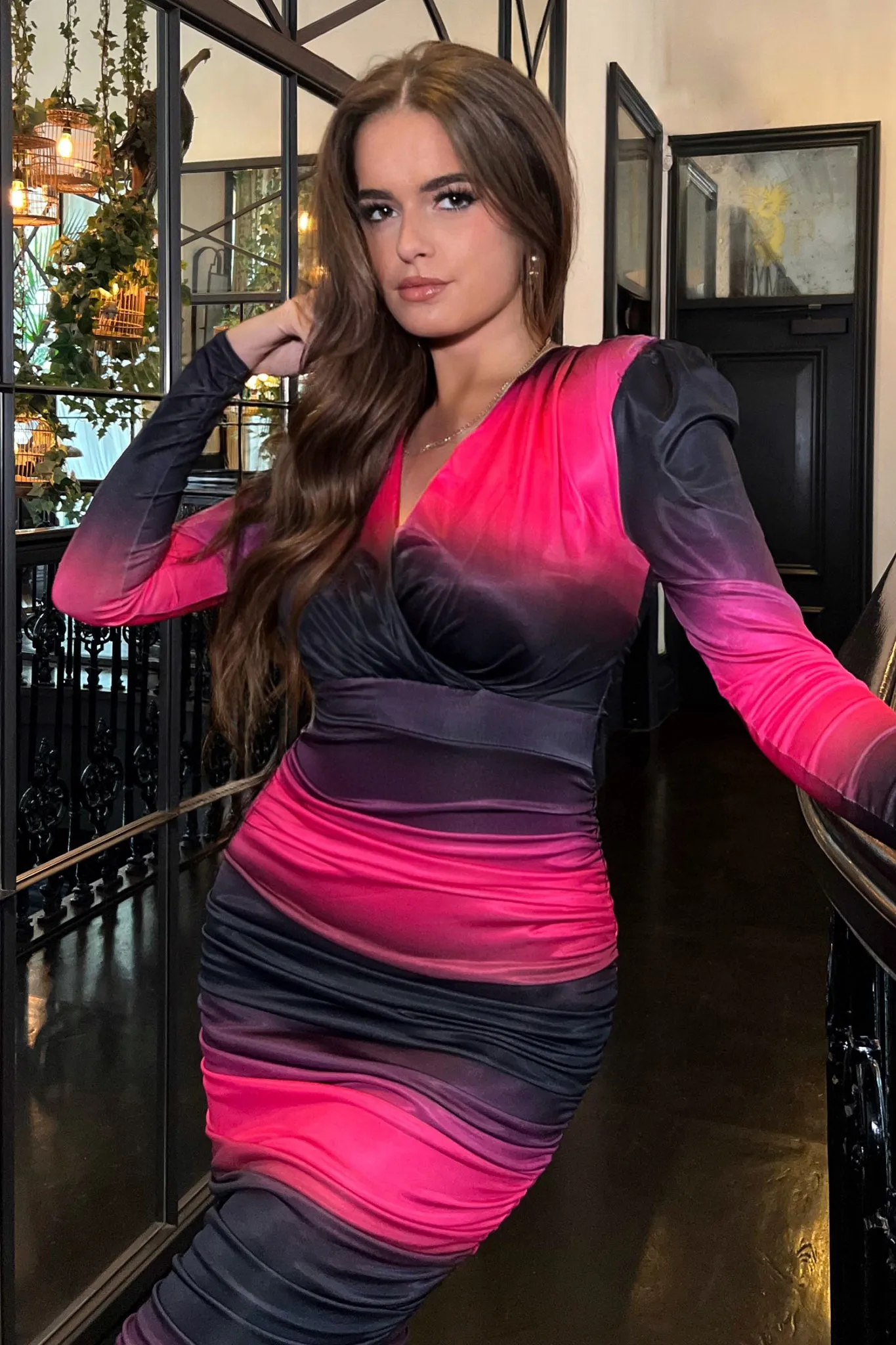India Pink Ombre Occasion Midi Dress