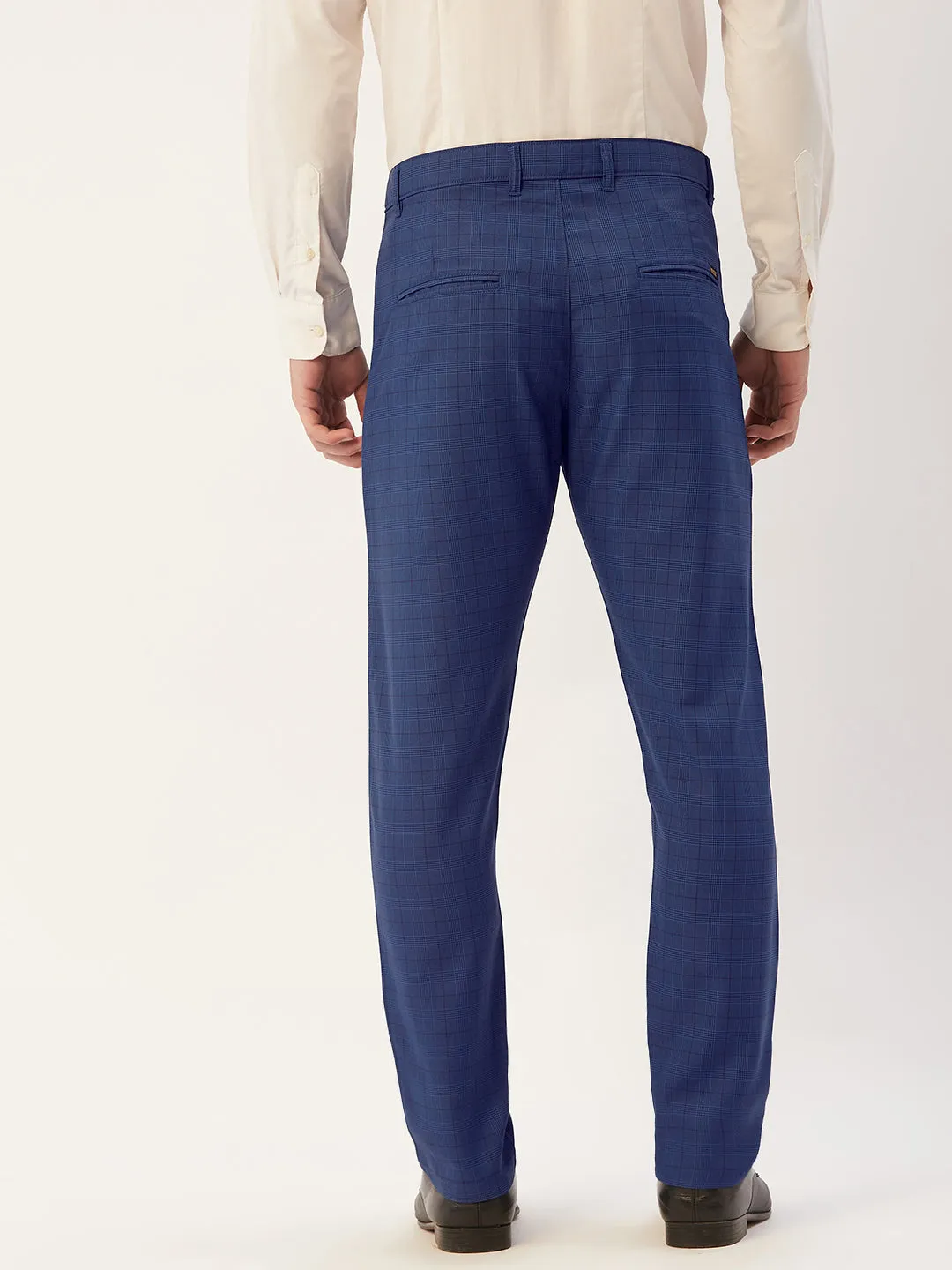 Jashvi Men's Blue Checked Formal Trousers