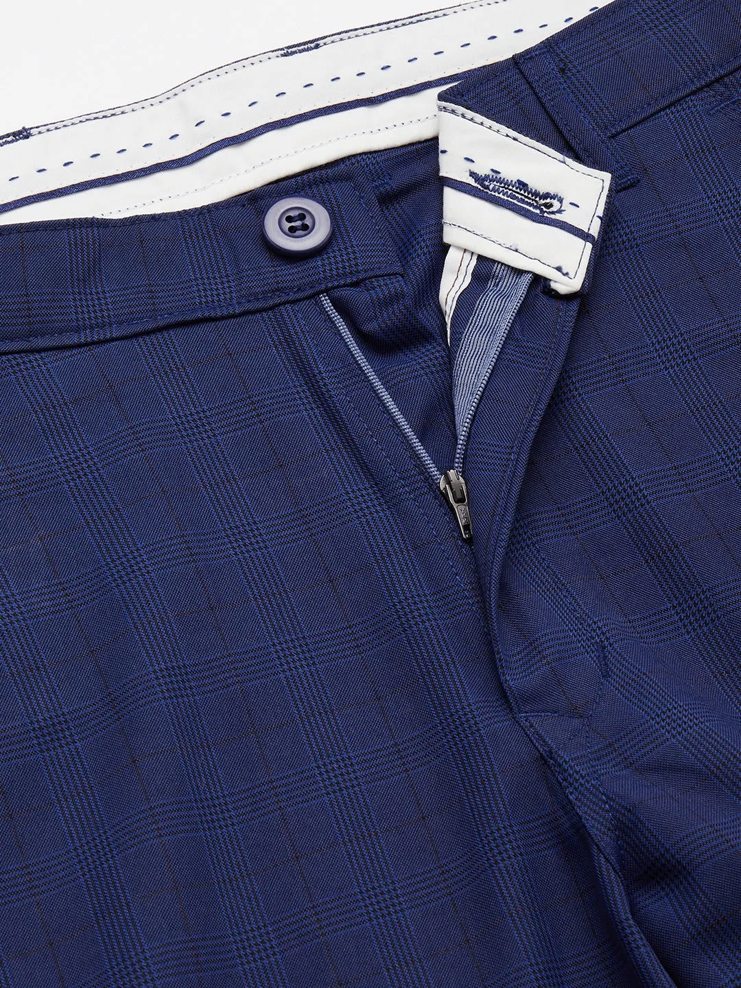 Jashvi Men's Blue Checked Formal Trousers