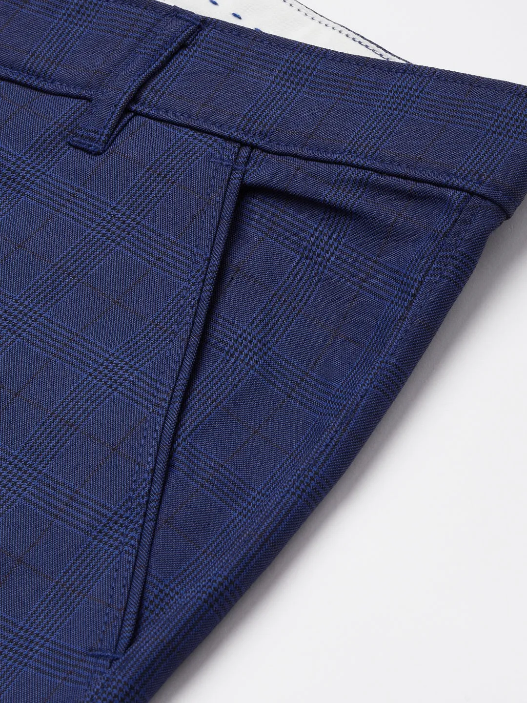 Jashvi Men's Blue Checked Formal Trousers