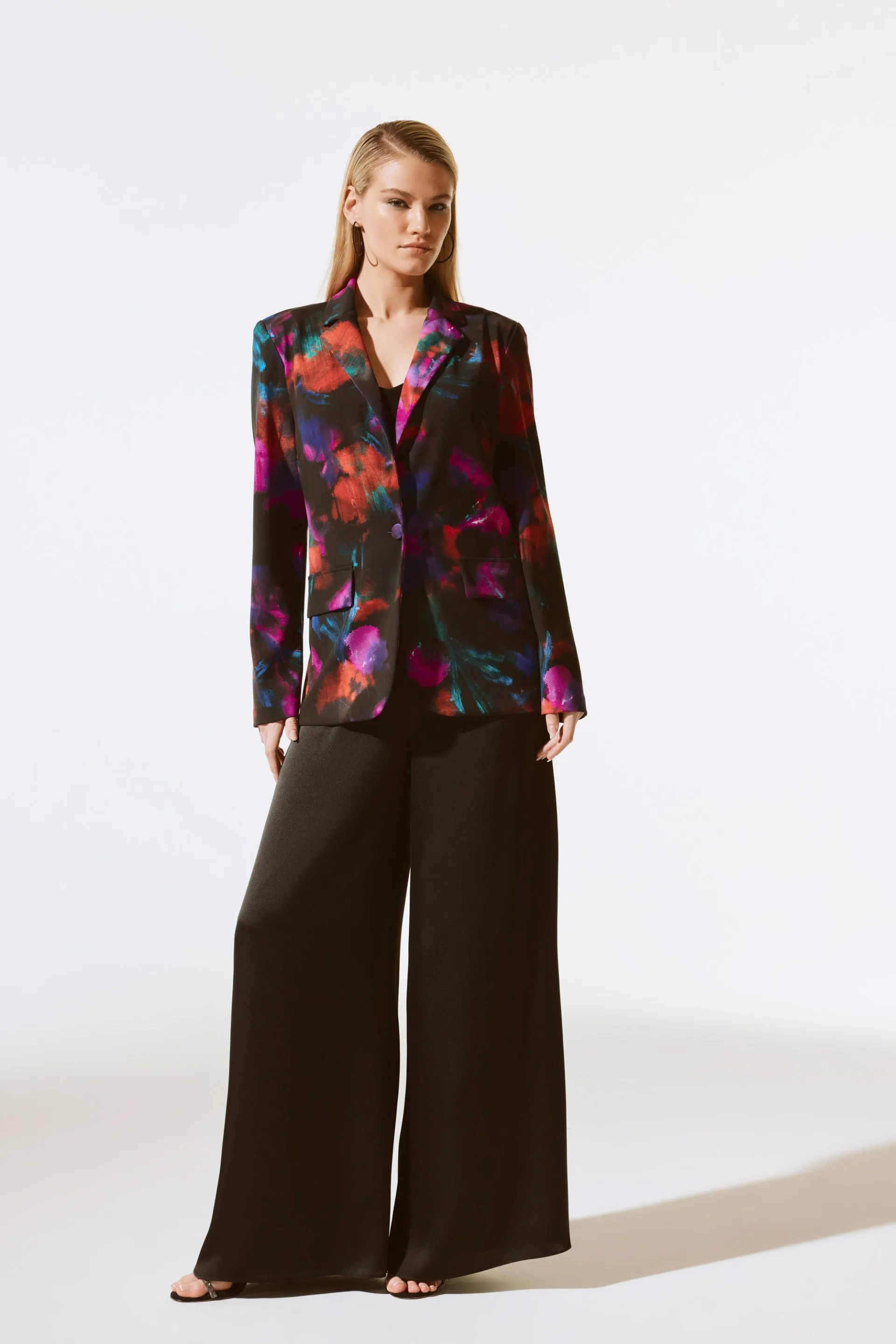 Joseph Ribkoff Black/Multi Floral Print Straight Blazer Style 243723