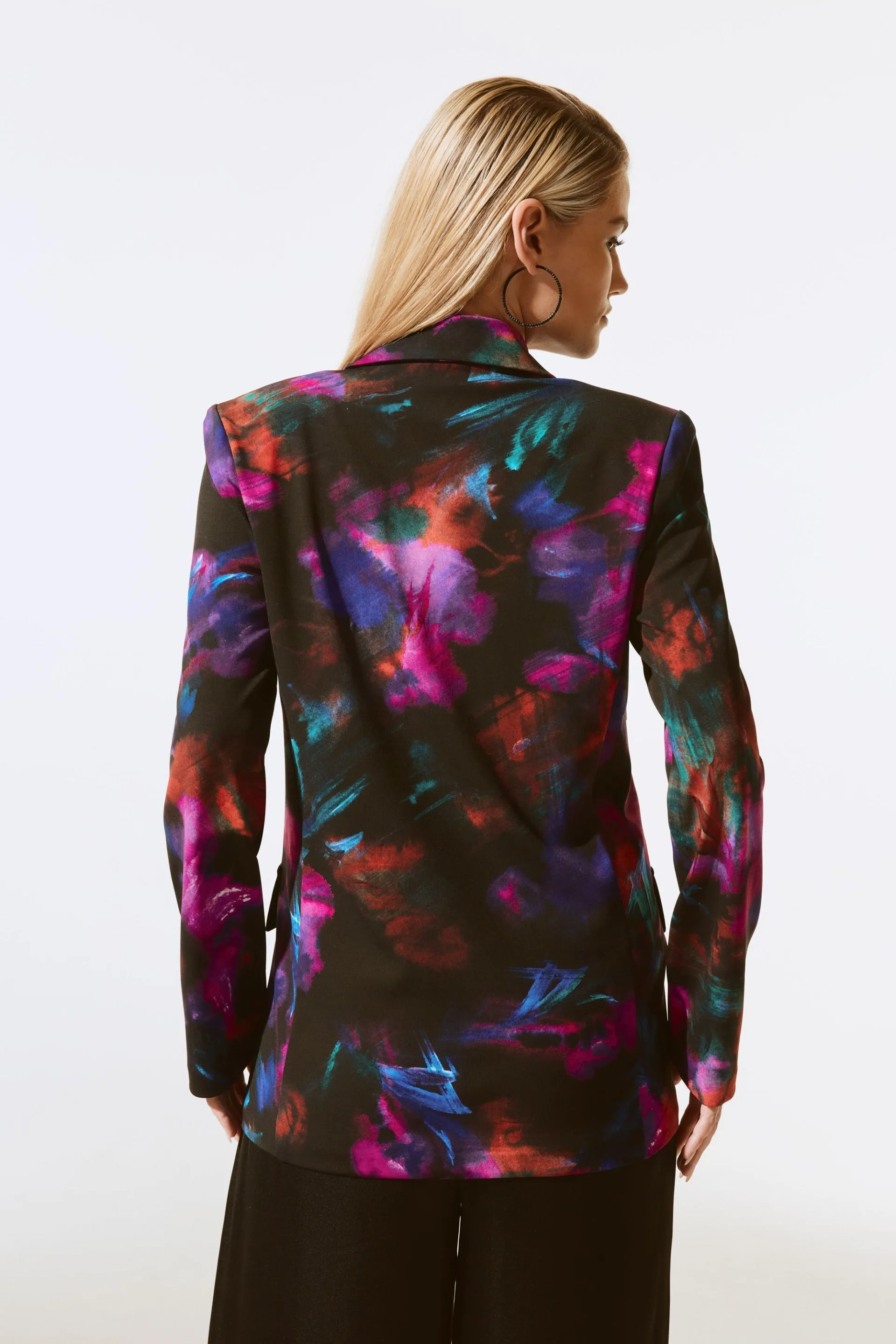 Joseph Ribkoff Black/Multi Floral Print Straight Blazer Style 243723