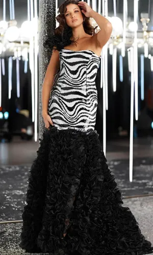 Jovani 38359 - Long Gown with Sequin Ruffles