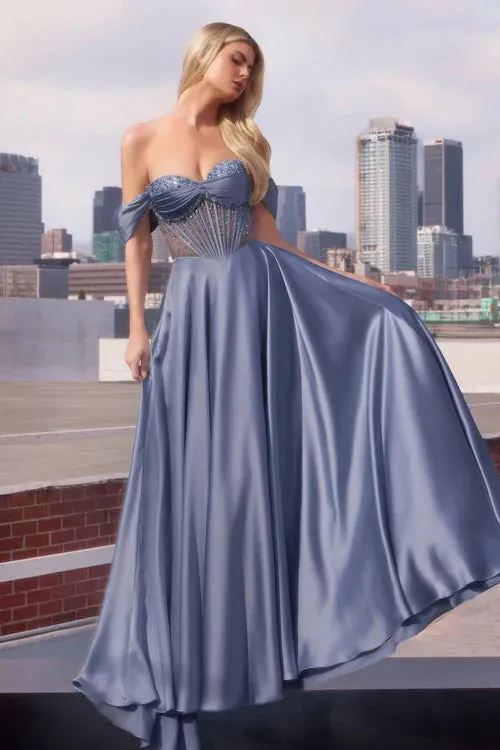 Ladivine CD297 Strapless Beaded A Line Prom Dress Satin Strapless Sweetheart Neckline
