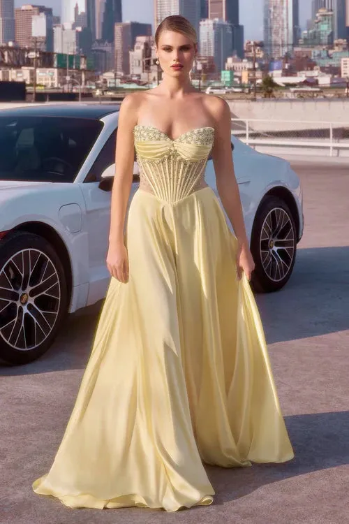 Ladivine CD297 Strapless Beaded A Line Prom Dress Satin Strapless Sweetheart Neckline