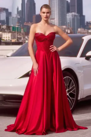 Ladivine CD297 Strapless Beaded A Line Prom Dress Satin Strapless Sweetheart Neckline