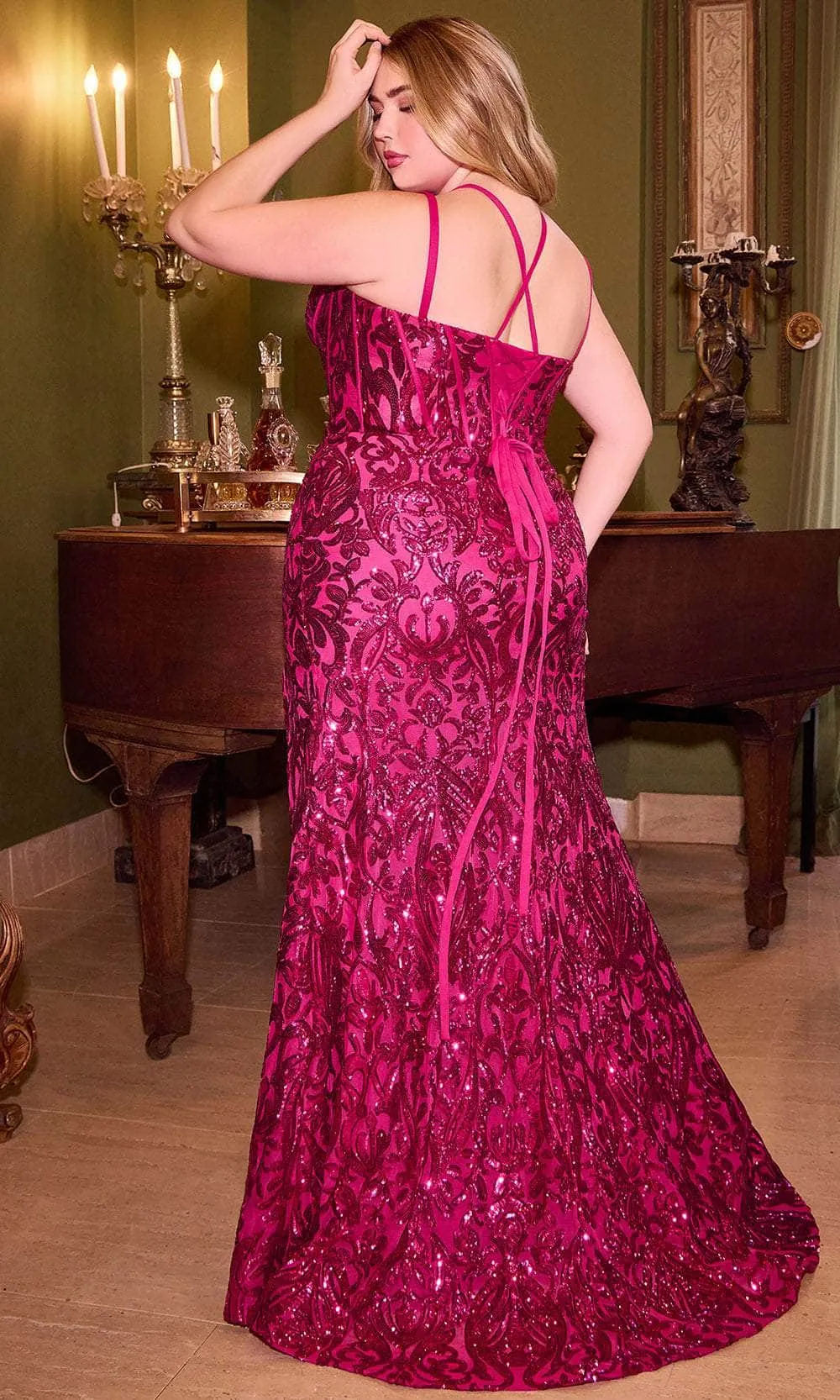 Ladivine CM334C Plus Size Sequin Sleeveless Long Evening Prom Dress