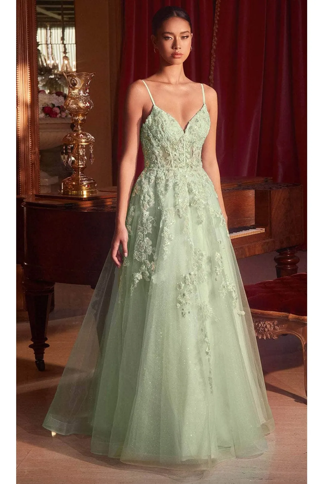 Ladivine CM347 - Glitter Embroidered Sleeveless Gown