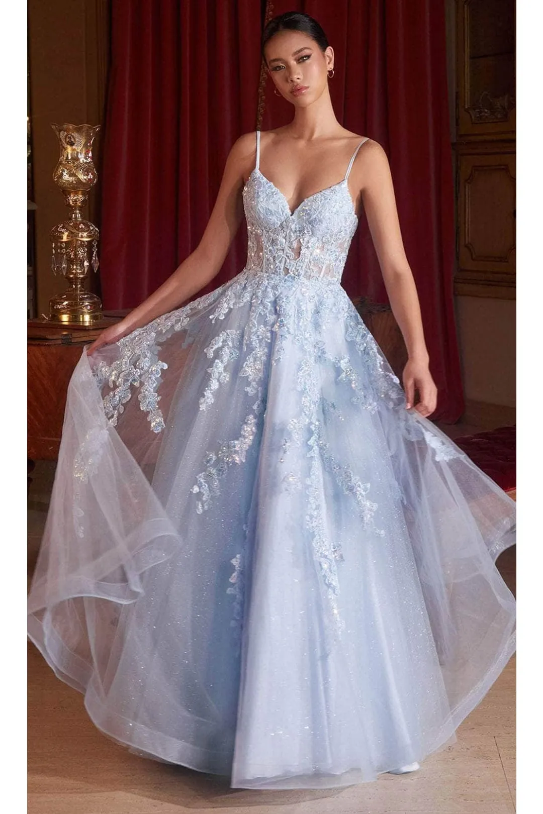 Ladivine CM347 - Glitter Embroidered Sleeveless Gown