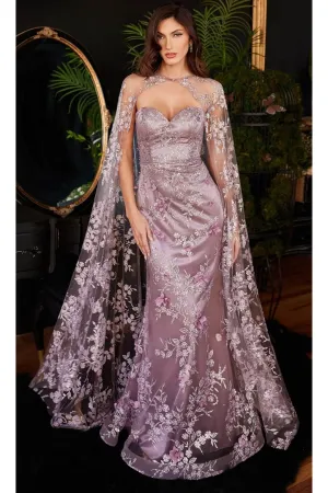Ladivine J834 - Glitter Cape Prom Evening Dress